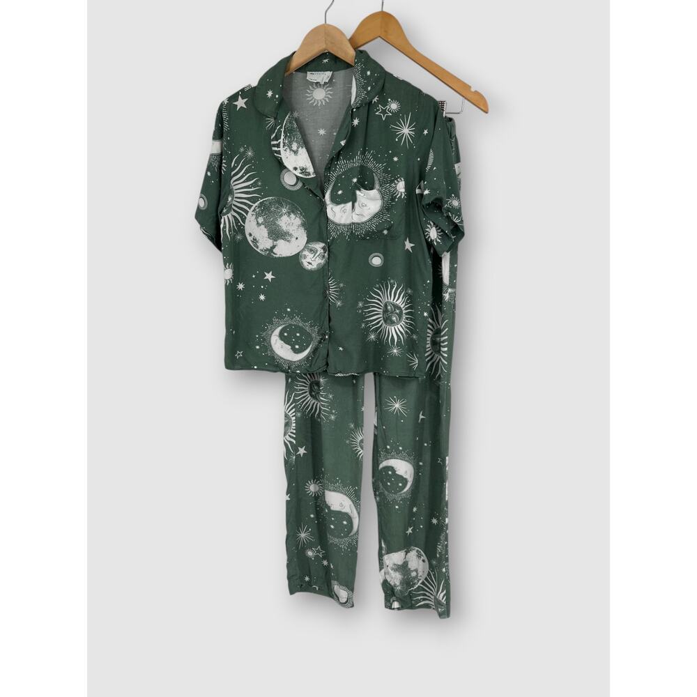 ASOS Design Celestial Sun Moon Print Green Pajama Pant Set Size 4